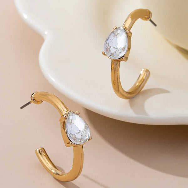 Gold Crystal Hoop Earrings with Titanium Posts