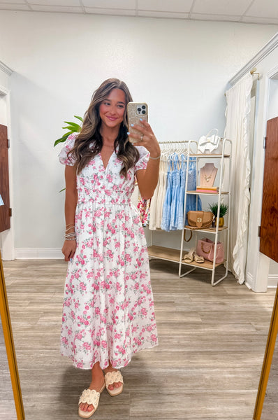 Floral Smocked Waist Midi Dress