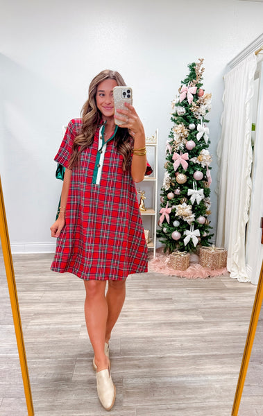 Plaid Short Sleeve Mini Dress