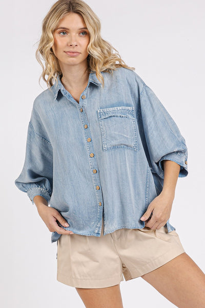 Washed Chambray Dolman Sleeve Top