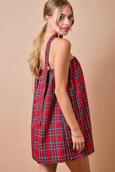 Strapless Christmas Plaid Mini Dress