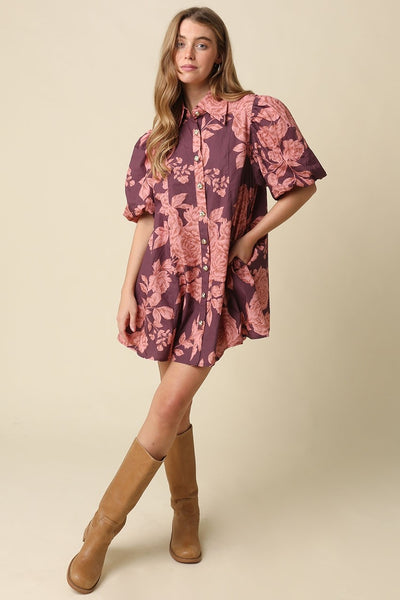 Floral Puff Sleeve Mini Dress