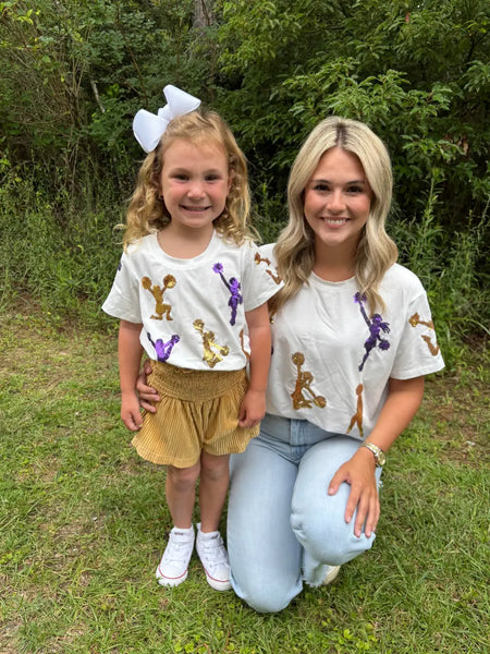 Kids Purple/Gold Sequin Cheerleader Tee