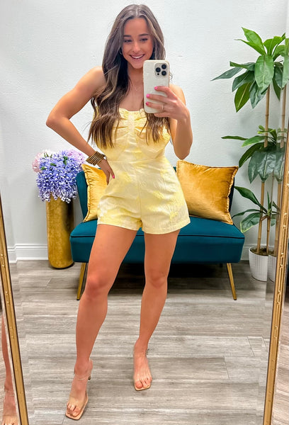 Floral Jacquard Fixed Bow Strapless Romper
