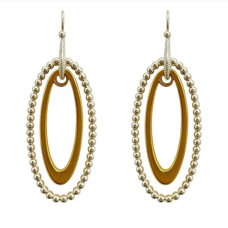 Gold and Silver Oval Textured 1.5" Drop Earrings
