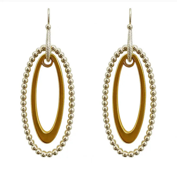 Gold and Silver Oval Textured 1.5" Drop Earrings