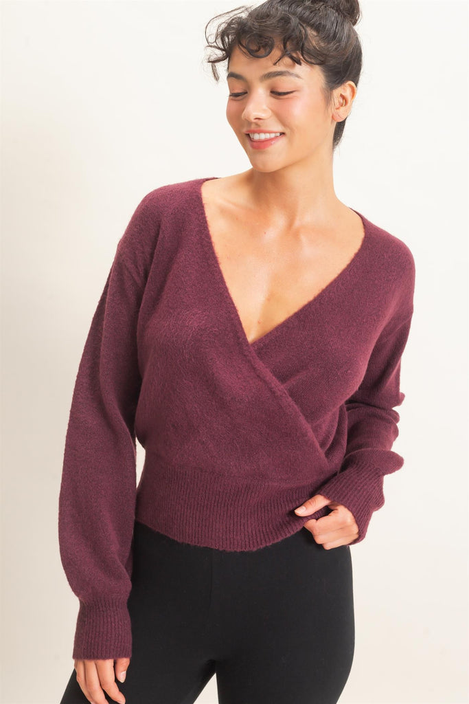 Wrap V-Neck Sweater Top