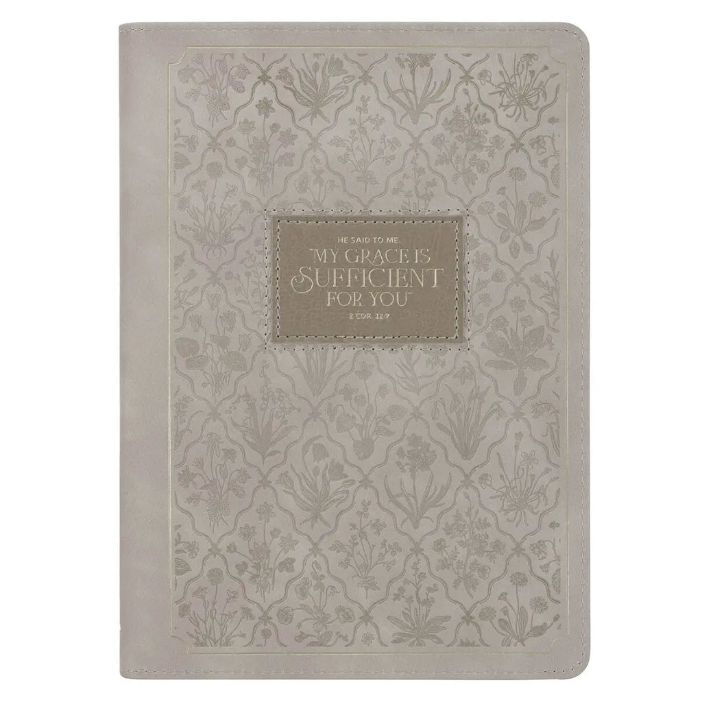 Journal Classic Zip Taupe My Grace Is Sufficient 2 Cor 12:9