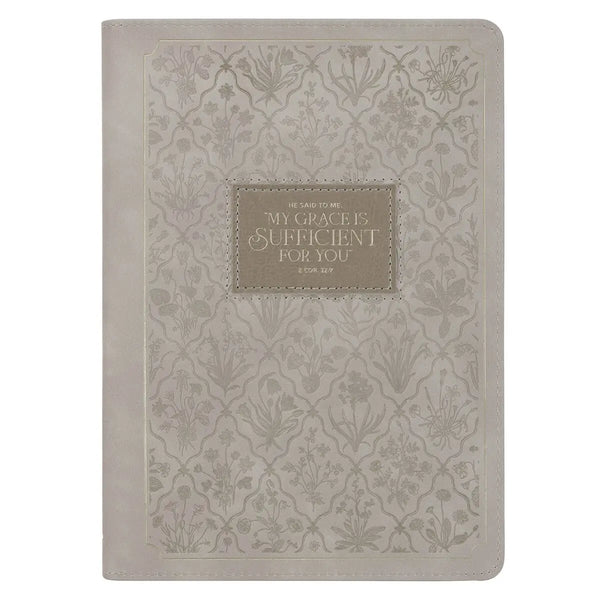 Journal Classic Zip Taupe My Grace Is Sufficient 2 Cor 12:9