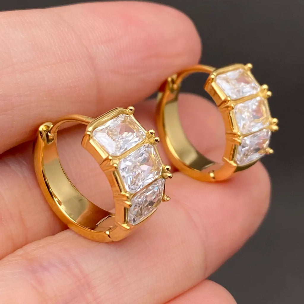 Zircon Inlaid 18K Gold Plated Huggie Earrings
