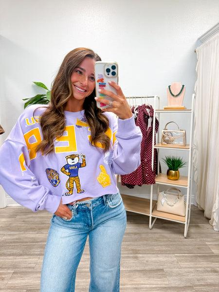 Lsu Patched Up Cropped Crew Pullover