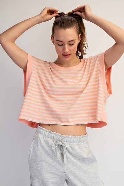 Striped French Terry Open Back Top