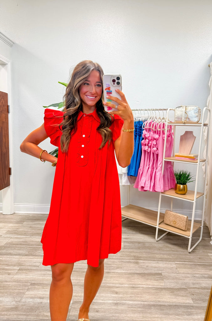 Solid Ruffle Sleeve Mini Dress