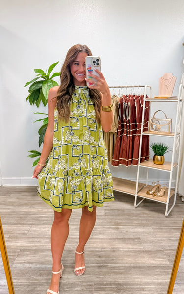 Geometric Floral Pattern Mini Dress