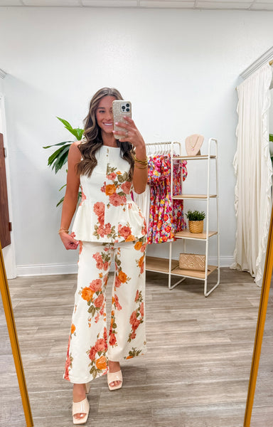 Floral Print Wide-Leg Pants