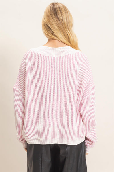 Striped V-Neck Ribbed Sweater
