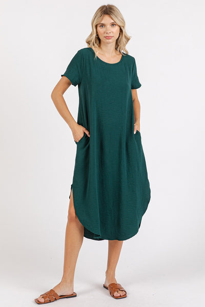 Round Neck Short Sleeve Midi Dress