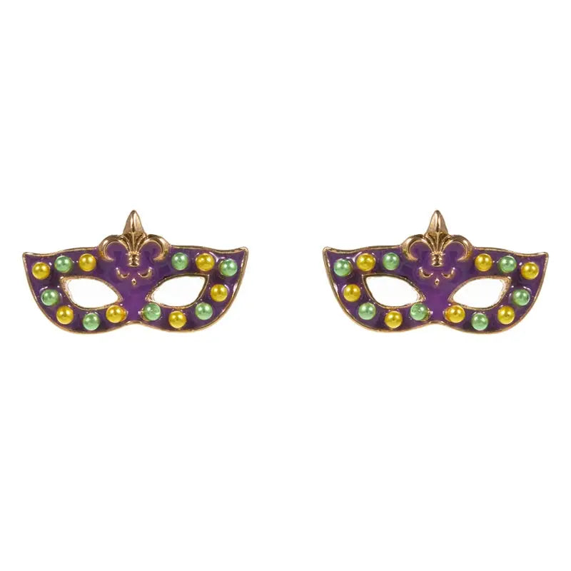 Mask Mardi Gras Color Enamel Pearls Post Earrings