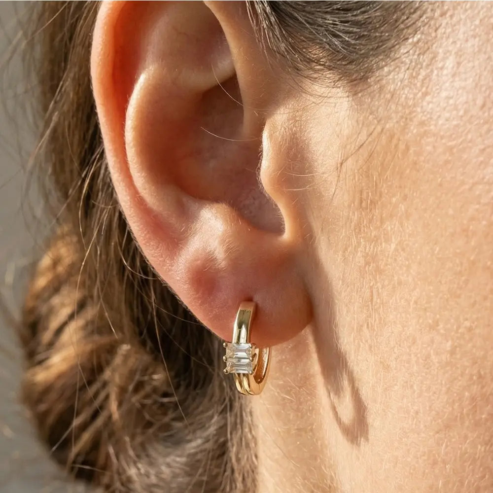Baguette Cz Huggie Hoop Earrings