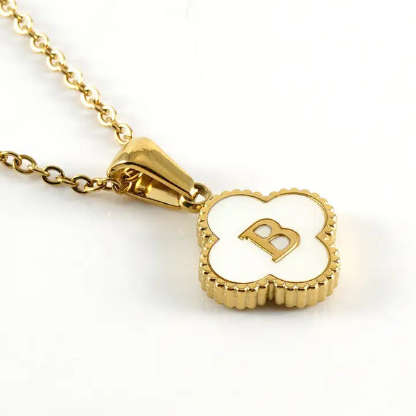 Clover Shell Initial Charm 18K Golden Steel Necklace