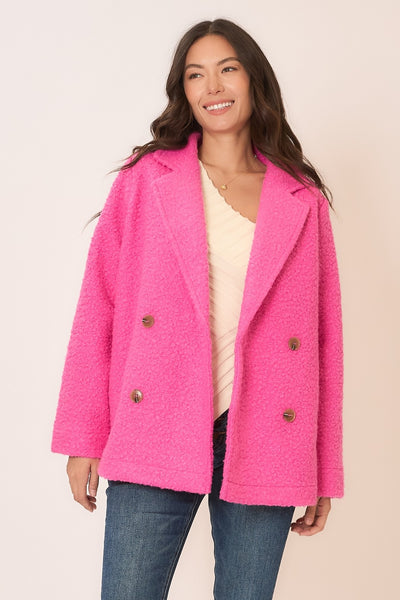 Fleece Teddy Pea Coat with Notched Lapel