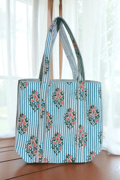 Cottage Garden Striped Tote Bag