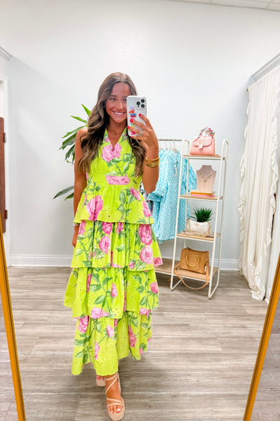 Floral Sleeveless Halter Midi Dress