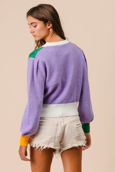 Color Block Sequin Sweater Cardigan