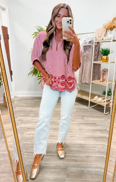 Striped Short Dolman Sleeve Top