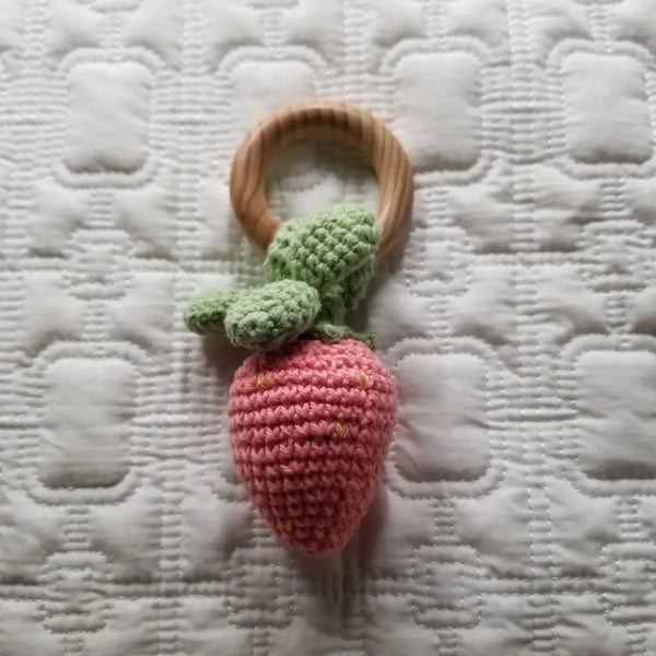 Strawberry Hand Crochet Cotton Rattle