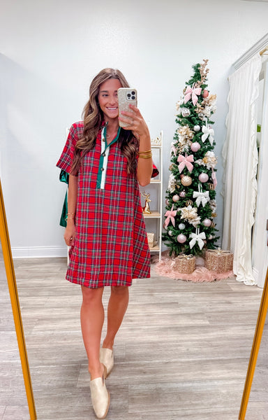 Plaid Short Sleeve Mini Dress