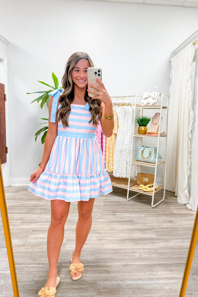 Striped Mini Dress W/ Tie Shoulder Strap