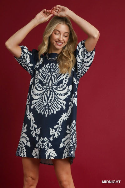 Bold Floral Puff Sleeve Mini Dress