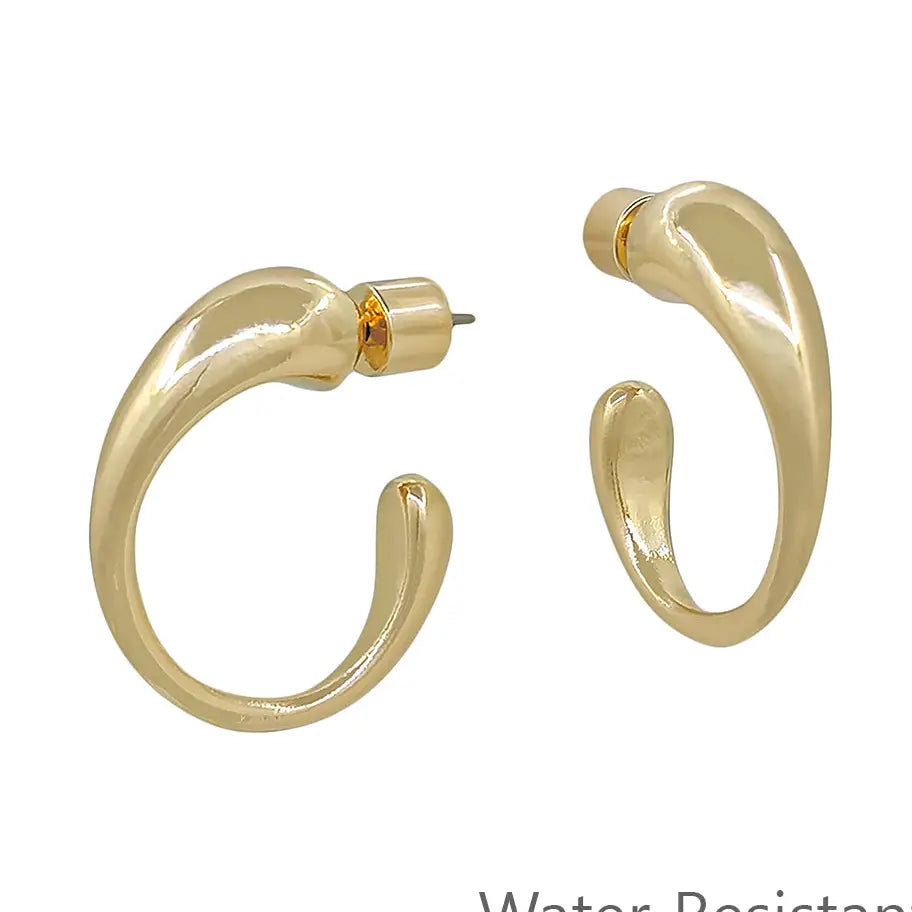 Gold 1" Volumed Textured Hoop Earring