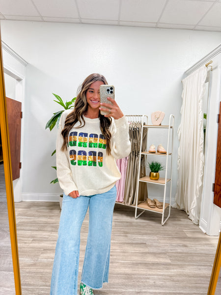 Mardi Gras Sequin Lettering Knit Top