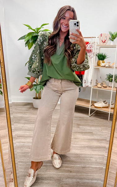 Floral Pattern Embroidered ¾ Sleeve Top