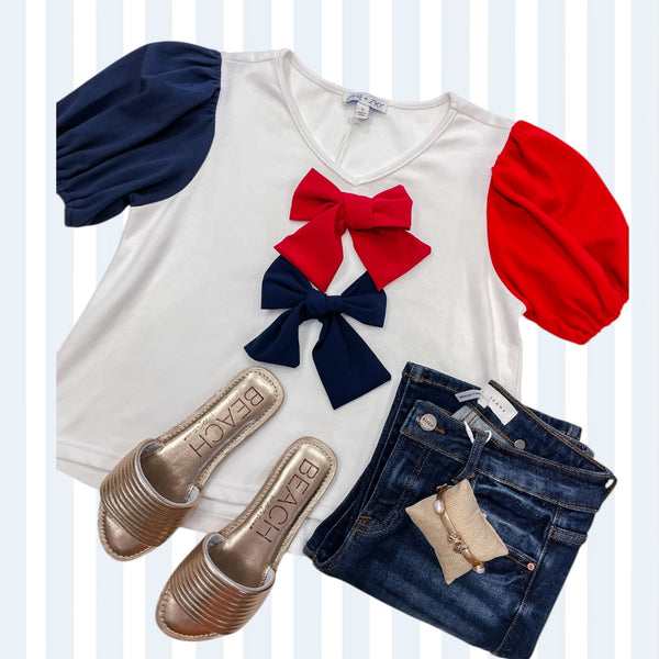 Puff Sleeve Bow Front Knit Top