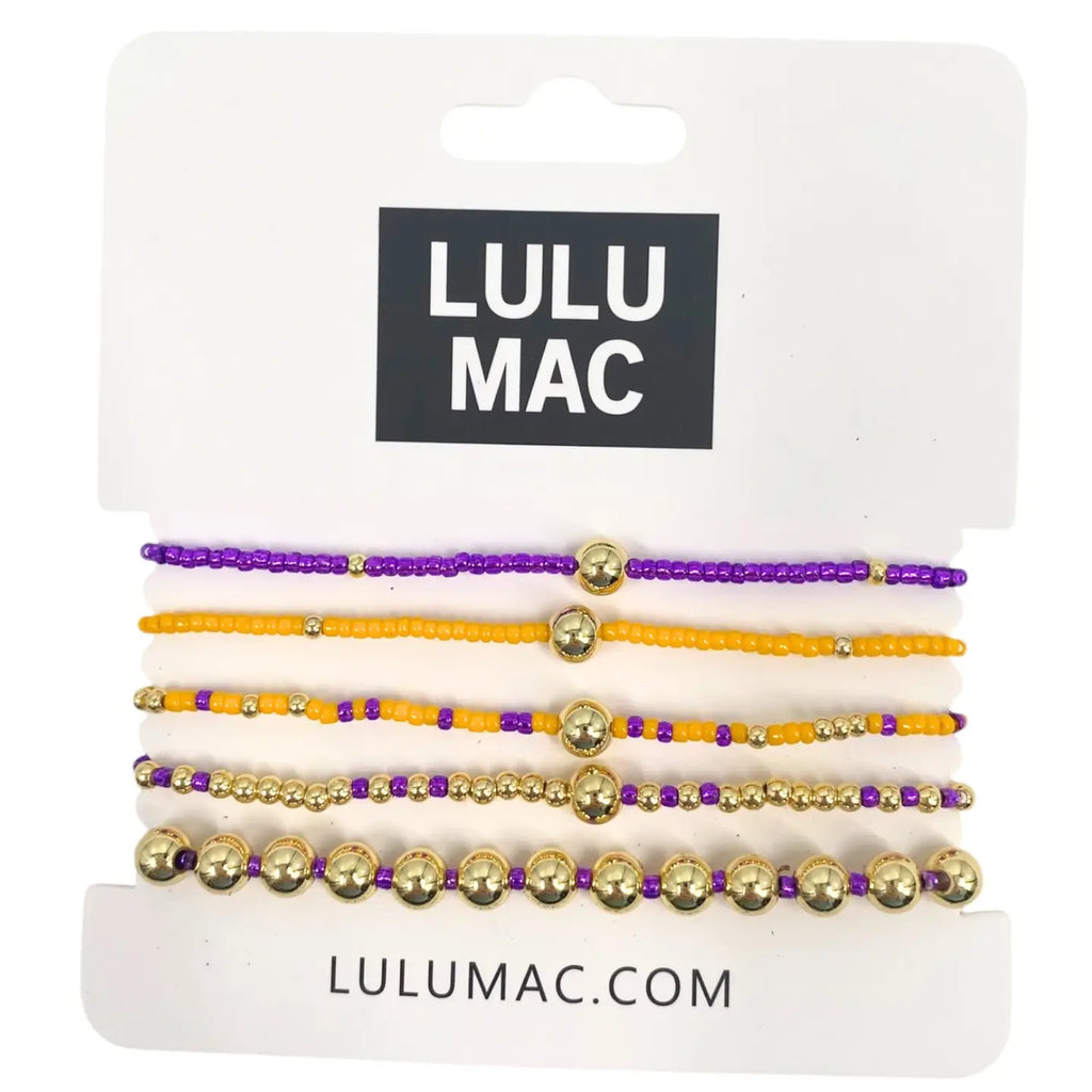 Lulu Mac Purple & Yellow Beaded Bracelet Set