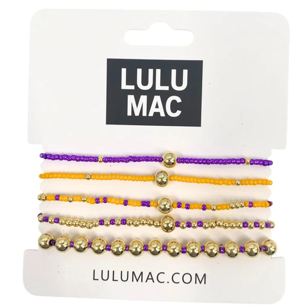 Lulu Mac Purple & Yellow Beaded Bracelet Set