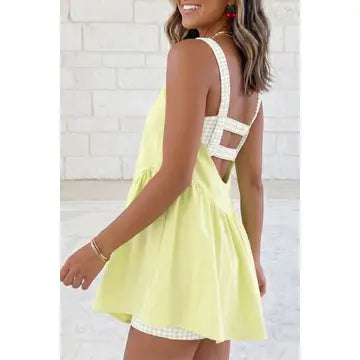 Gingham Contrast Patchwork Mini Dress
