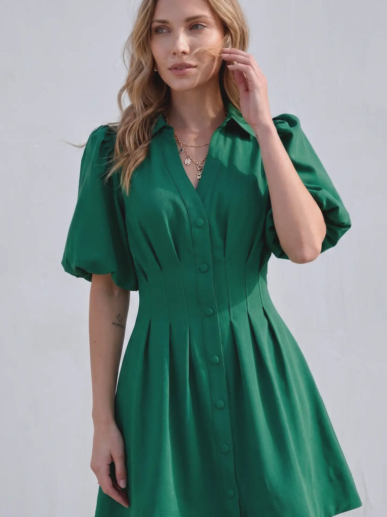 Pleated Waist Mini Fit & Flare Dress