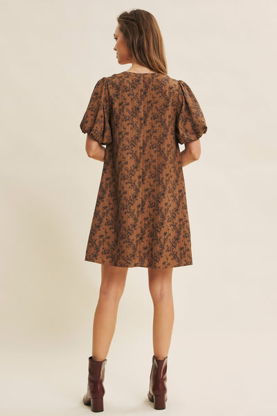 Textured Floral Mini A-Line Dress