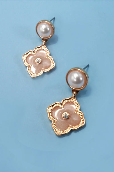 Vintage Pearl Clover Stud Earrings