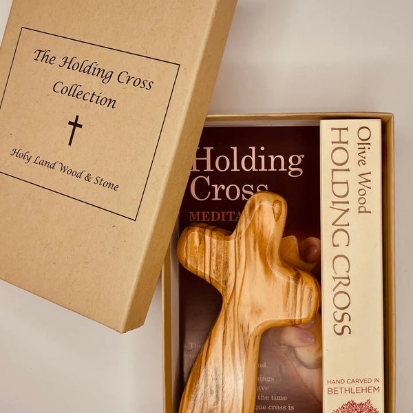 Bethlehem Olive Wood Holding Cross w/ Meditation Booklet