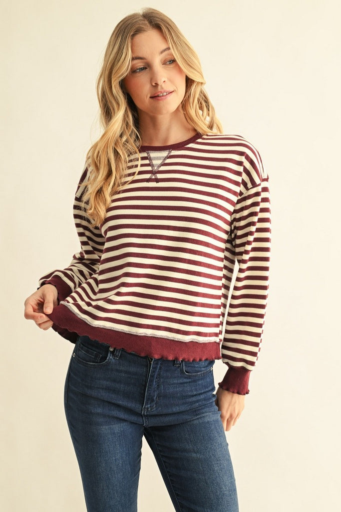 Stripe French Terry Casual Sweatshirt