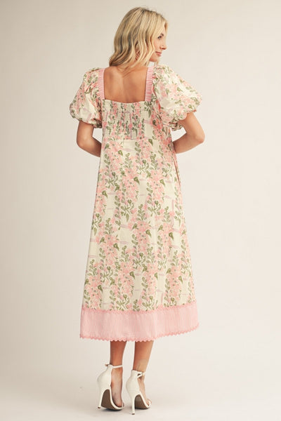 Puff Sleeves Floral Midi Dress
