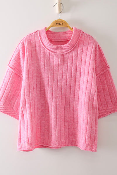 Cropped Length Ribbed Knit Sweater