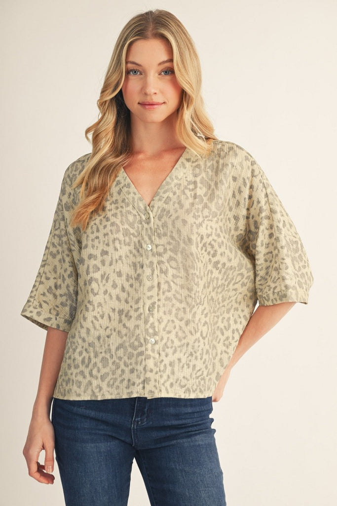 Button Down Metallic Leopard Top