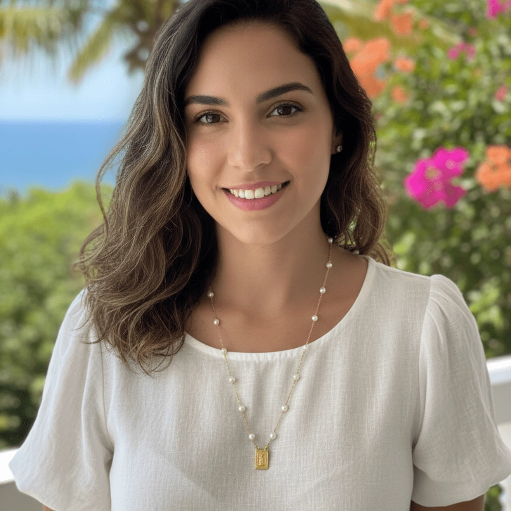 Pearl Scapular Charm Necklace