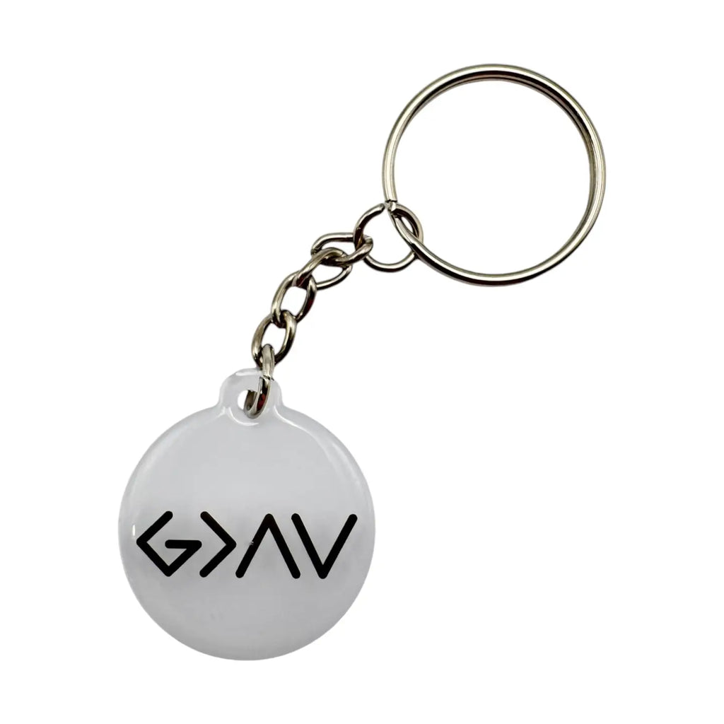 Tap To Pray God Is Greater White Prayer Tag Keychain